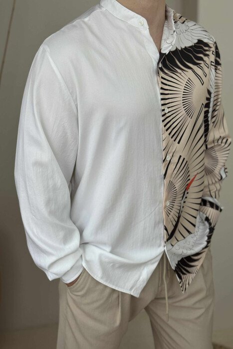 LONG SLEEVES DESIGNED MEN SHIRT WHITE-E BARDHE - KLAUDIO FASHION