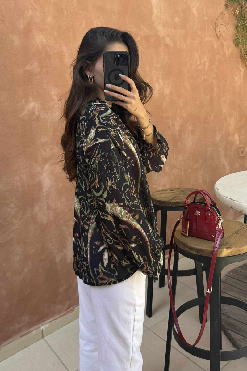 LONG SLEEVES DESIGNED WOMEN SHIRT BLACK-GREEN/ZEJE - 11