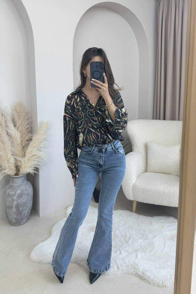 LONG SLEEVES DESIGNED WOMEN SHIRT BLACK-GREEN/ZEJE - 3