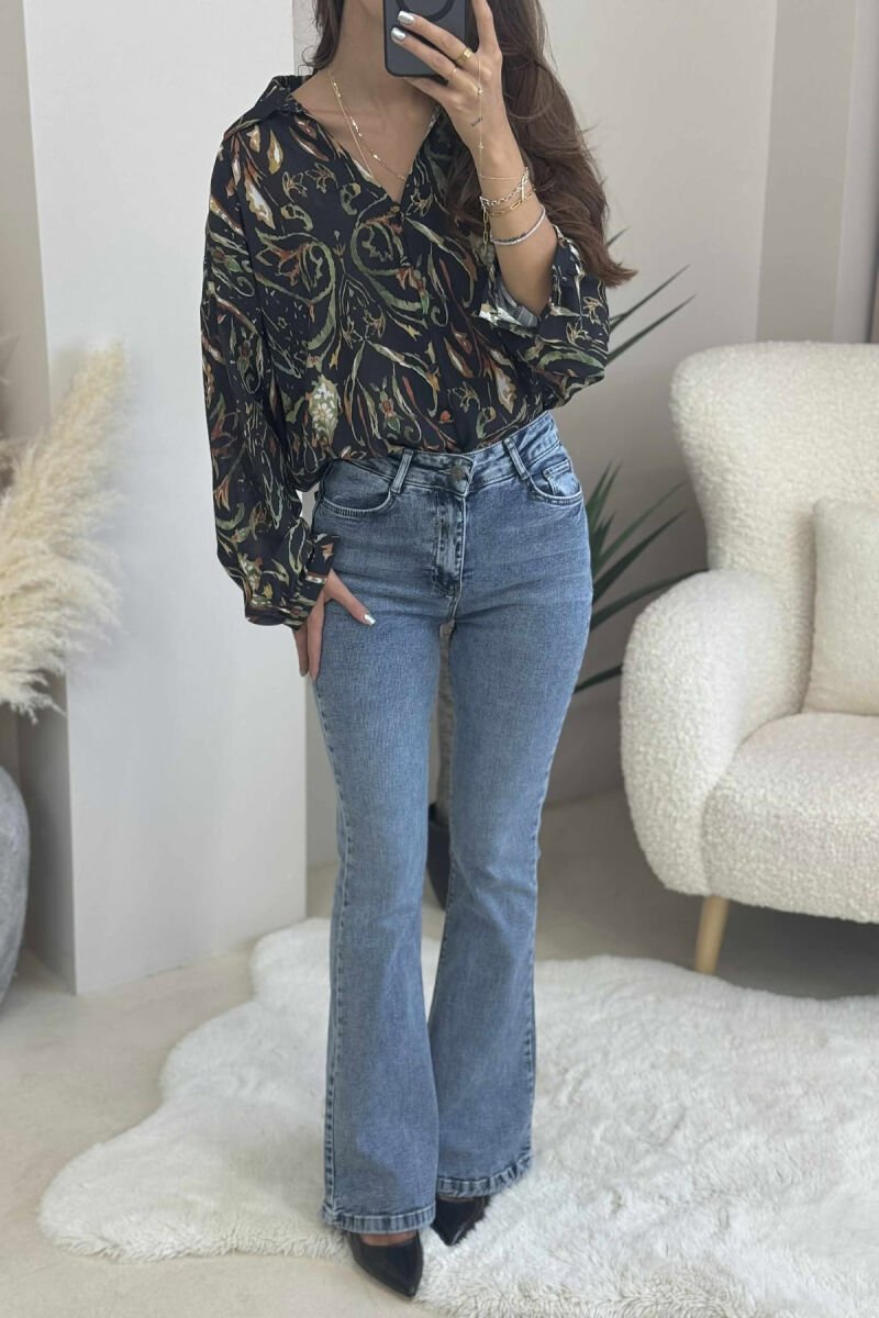 LONG SLEEVES DESIGNED WOMEN SHIRT BLACK-GREEN/ZEJE - 7