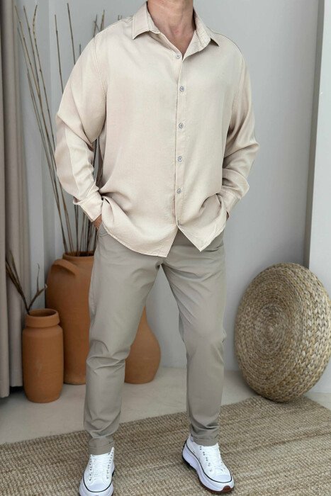 LONG SLEEVES ONE COLOR MEN SHIRT BEIGE/BEZHE - 1