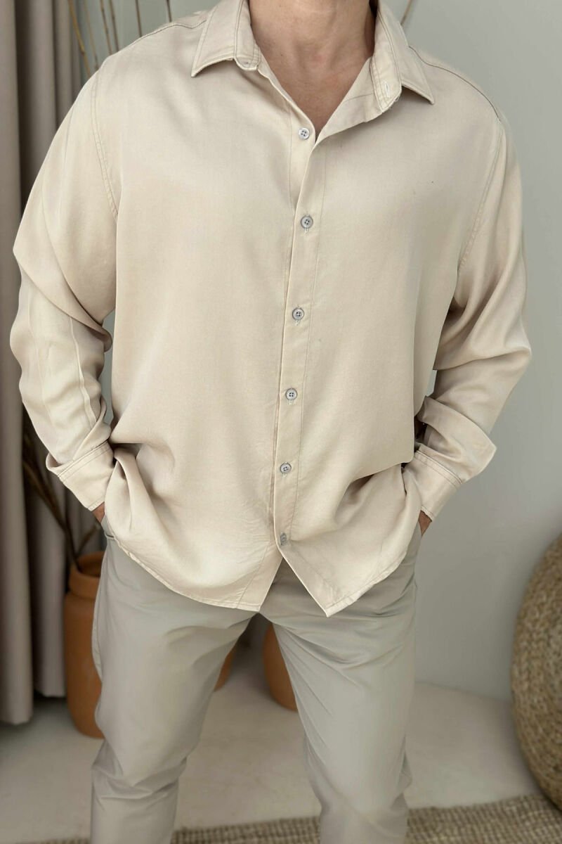 LONG SLEEVES ONE COLOR MEN SHIRT BEIGE/BEZHE - 4