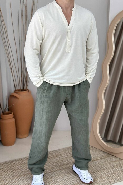 LONG SLEEVES ONE COLOR MEN SHIRT CREAM/KREM - 1