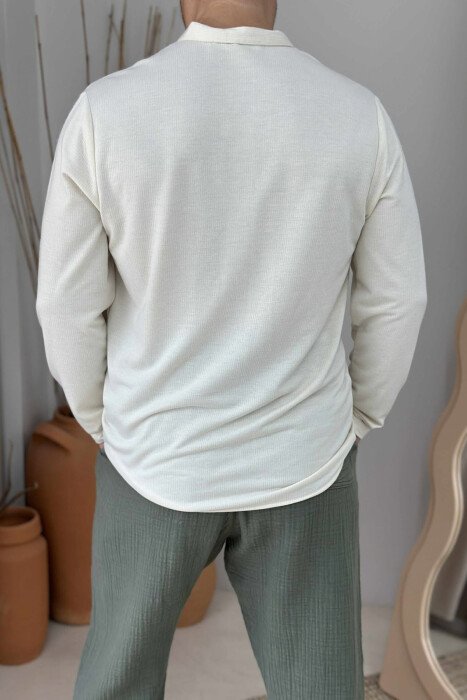 LONG SLEEVES ONE COLOR MEN SHIRT CREAM/KREM - 3