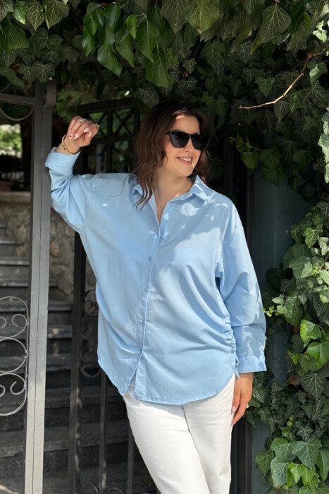 LONG SLEEVES ONE COLOR SIMPLE WOMEN SHIRT BABY BLUE/BLU BY - 6