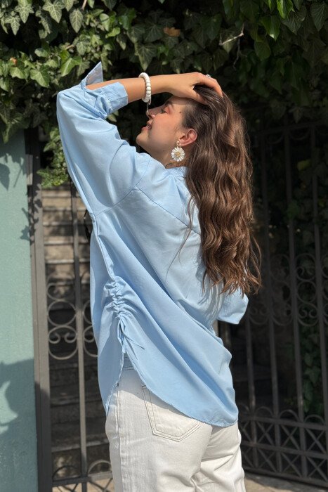 LONG SLEEVES ONE COLOR SIMPLE WOMEN SHIRT BABY BLUE/BLU BY - 7