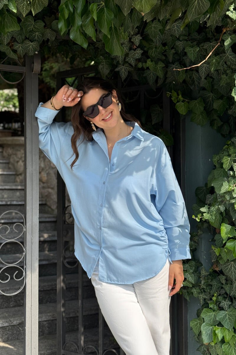 LONG SLEEVES ONE COLOR SIMPLE WOMEN SHIRT BABY BLUE/BLU BY - 9