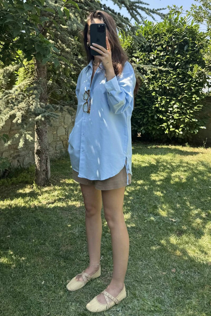 LONG SLEEVES ONE COLOR SIMPLE WOMEN SHIRT BABY BLUE/BLU BY - 3