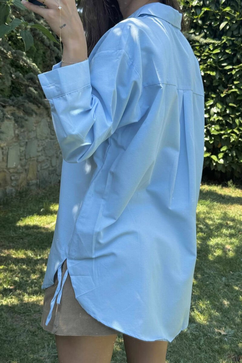 LONG SLEEVES ONE COLOR SIMPLE WOMEN SHIRT BABY BLUE/BLU BY - 5