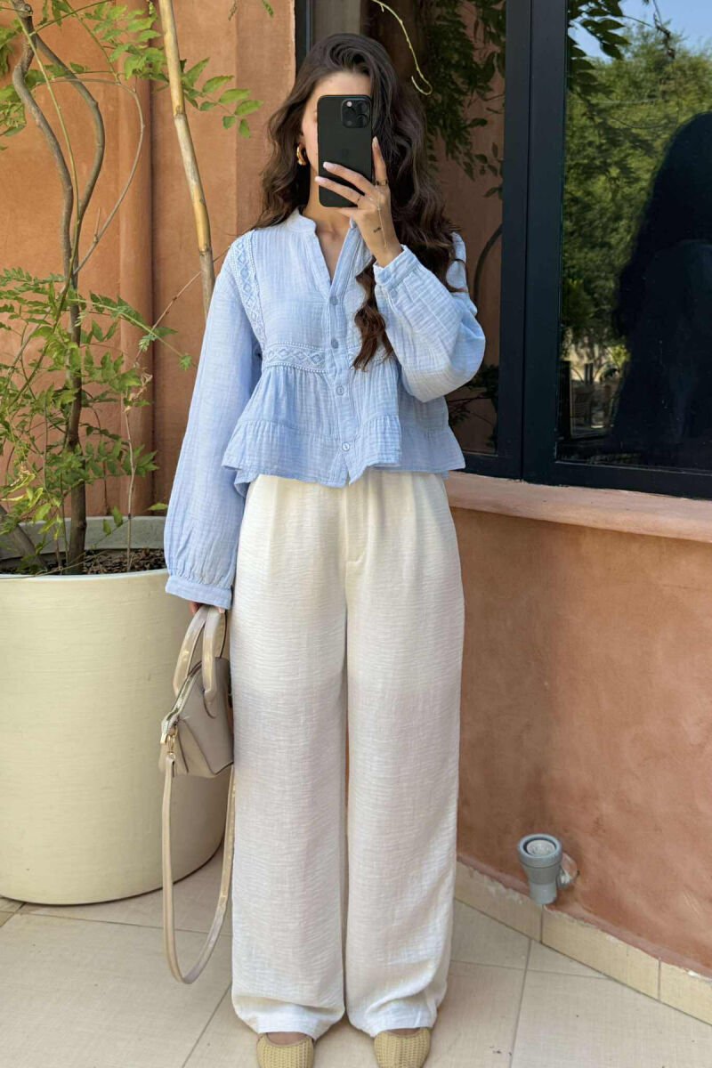 LONG SLEEVES ONE COLOR WOMEN SHIRT BABY BLUE/BLU BY - 1