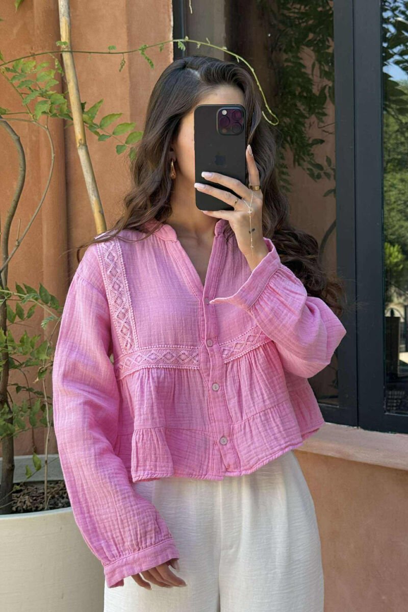 LONG SLEEVES ONE COLOR WOMEN SHIRT BABY PINK/ROZB - 3
