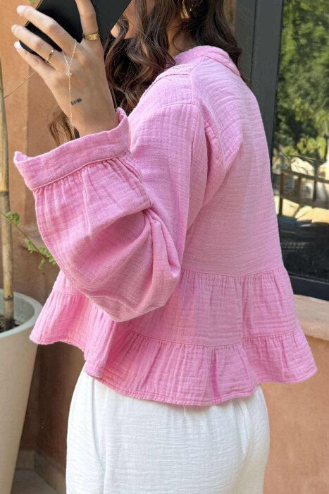 LONG SLEEVES ONE COLOR WOMEN SHIRT BABY PINK/ROZB - 4