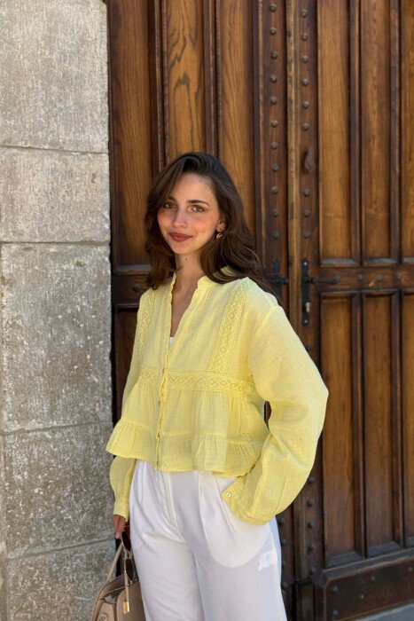LONG SLEEVES ONE COLOR WOMEN SHIRT YELLOW/E VERDHE 