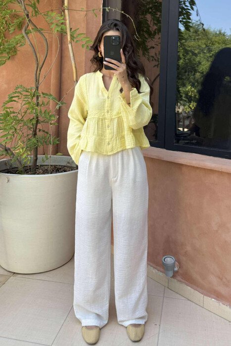 LONG SLEEVES ONE COLOR WOMEN SHIRT YELLOW/E VERDHE - 6