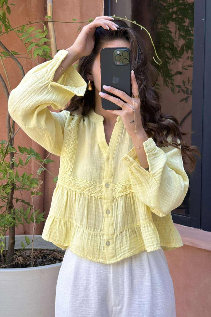 LONG SLEEVES ONE COLOR WOMEN SHIRT YELLOW/E VERDHE - 8