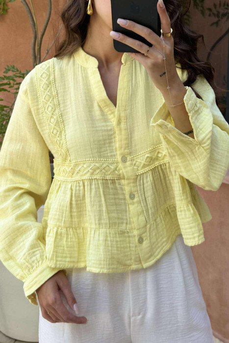 LONG SLEEVES ONE COLOR WOMEN SHIRT YELLOW/E VERDHE - 5