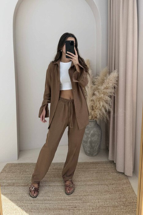 LONG SLEEVES SHIRT+SWEATPANTS WOMEN SET BROWN/KAFE 