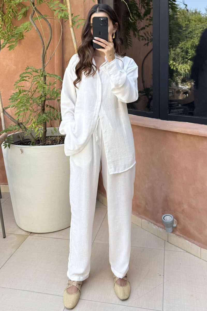 LONG SLEEVES SHIRT+SWEATPANTS WOMEN SET WHITE-E BARDHE - 1