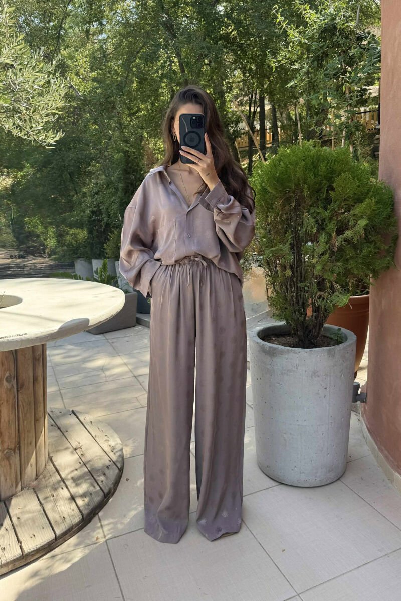 LONG SLEEVES SHIRT+TROUSERS DESIGNED WOMEN SET LIGHT BROWN/KAZB - 2