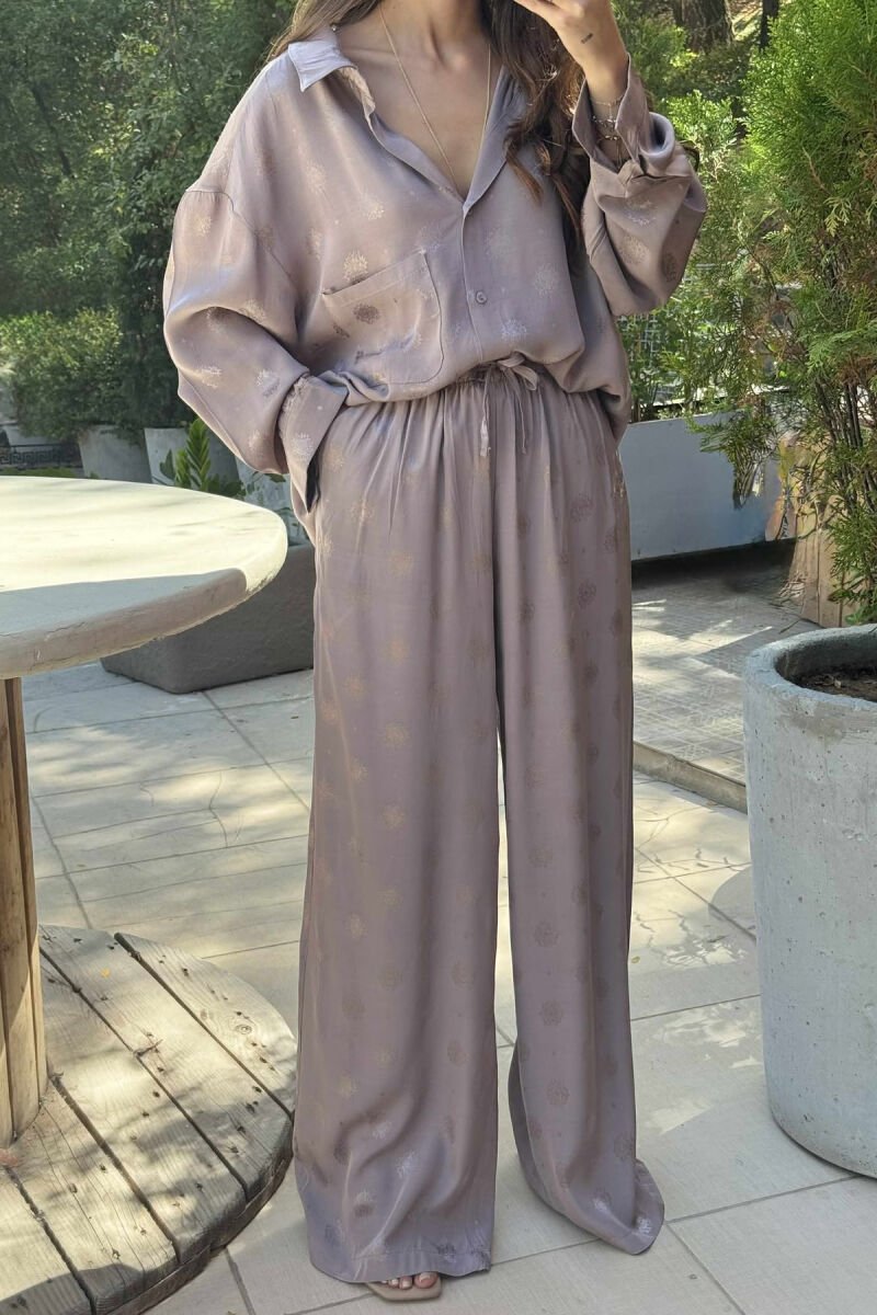 LONG SLEEVES SHIRT+TROUSERS DESIGNED WOMEN SET LIGHT BROWN/KAZB - 4