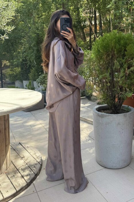 LONG SLEEVES SHIRT+TROUSERS DESIGNED WOMEN SET LIGHT BROWN/KAZB - 3