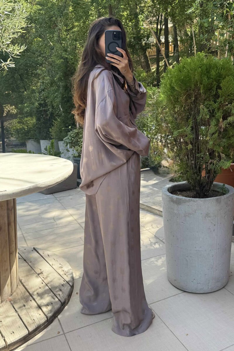 LONG SLEEVES SHIRT+TROUSERS DESIGNED WOMEN SET LIGHT BROWN/KAZB - 3