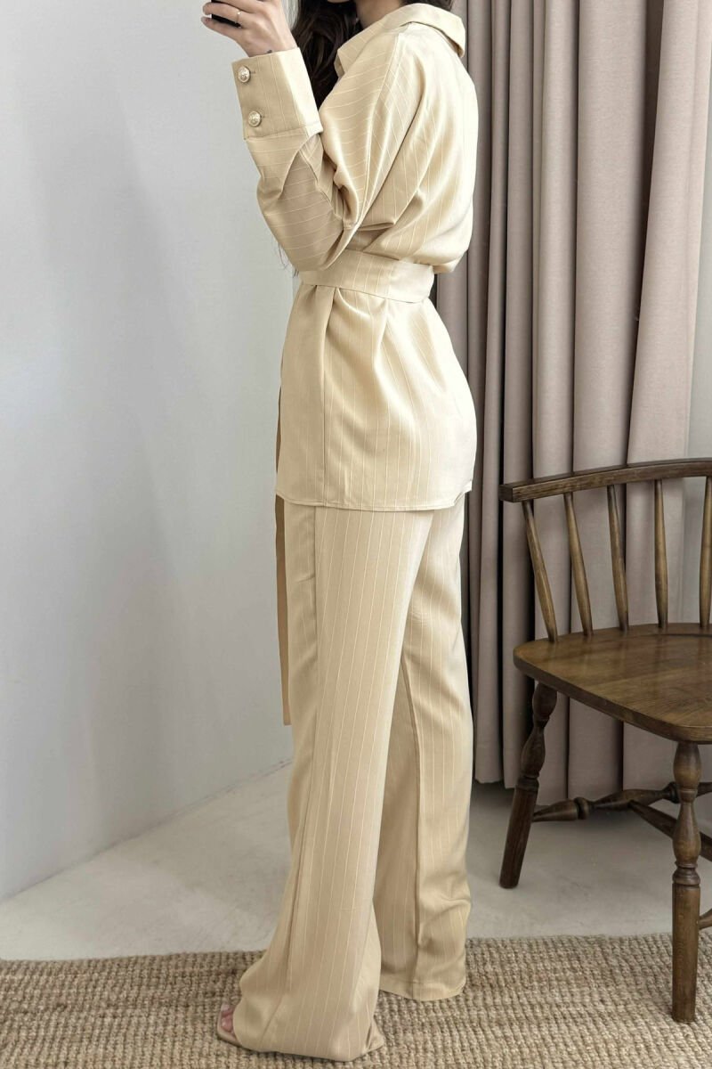 LONG SLEEVES SHIRT+TROUSERS LACING WOMEN SET BEIGE/BEZHE - 4
