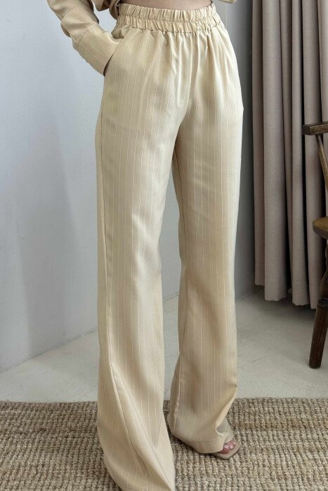 LONG SLEEVES SHIRT+TROUSERS LACING WOMEN SET BEIGE/BEZHE - 5