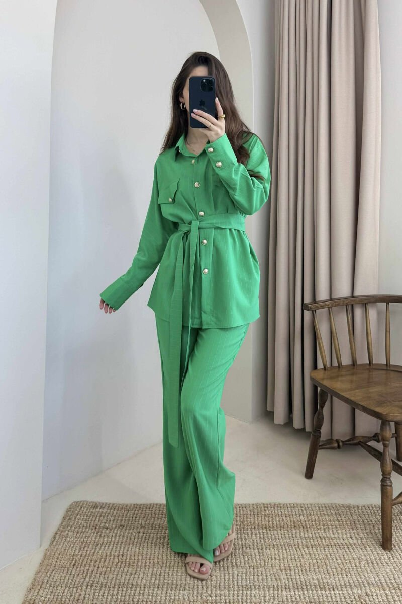 LONG SLEEVES SHIRT+TROUSERS LACING WOMEN SET GREEN/JESHILE - 2
