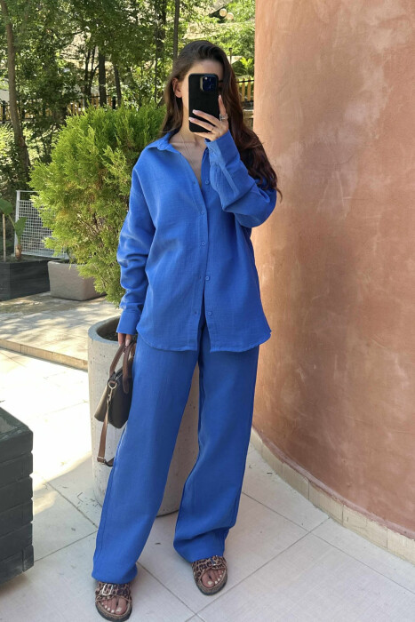 SET NJË NGJYRËSH KËMISHË+PANTALLONA PËR FEMRA NË NGJYRËN BLU E ERRËT - KLAUDIO FASHION