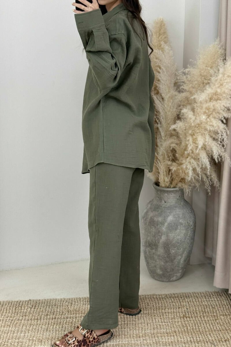LONG SLEEVES SHIRT+TROUSERS ONE COLOR WOMEN SET GREEN/JESHILE - 4