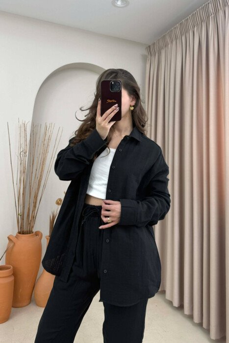 LONG SLEEVES SHIRT+TROUSERS SIMPLE WOMEN SET BLACK/ E ZEZE - 2