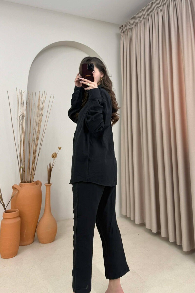LONG SLEEVES SHIRT+TROUSERS SIMPLE WOMEN SET BLACK/ E ZEZE - 4