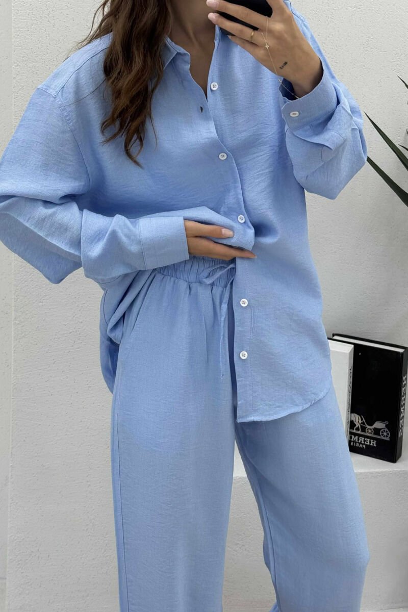 LONG SLEEVES SHIRT+TROUSERS SIMPLE WOMEN SET LIGHTBLUE/BZ - 3