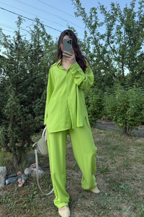 LONG SLEEVES SHIRT+TROUSERS SIMPLE WOMEN SET NEON/NEON - 2