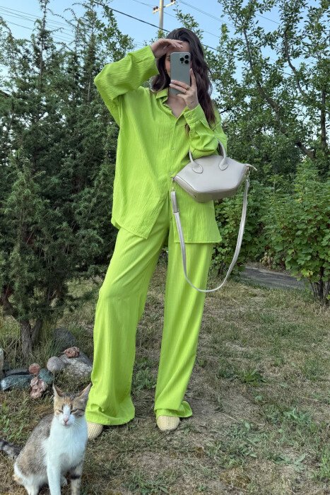 LONG SLEEVES SHIRT+TROUSERS SIMPLE WOMEN SET NEON/NEON - 3