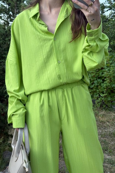 LONG SLEEVES SHIRT+TROUSERS SIMPLE WOMEN SET NEON/NEON - 4