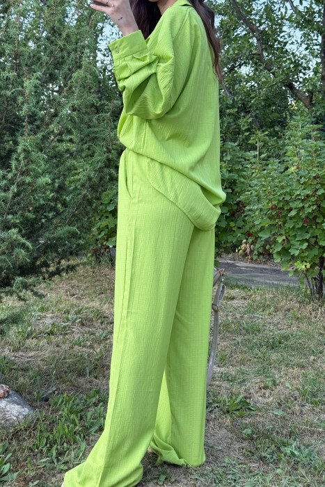 LONG SLEEVES SHIRT+TROUSERS SIMPLE WOMEN SET NEON/NEON - 5