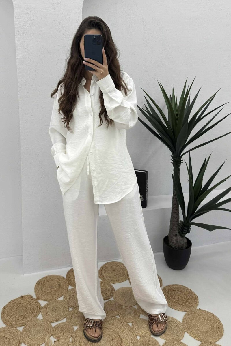 LONG SLEEVES SHIRT+TROUSERS SIMPLE WOMEN SET WHITE-E BARDHE - 3