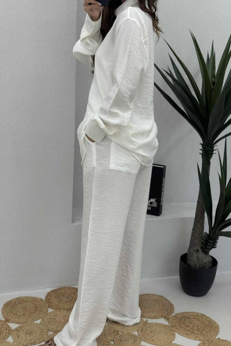 LONG SLEEVES SHIRT+TROUSERS SIMPLE WOMEN SET WHITE-E BARDHE - 7