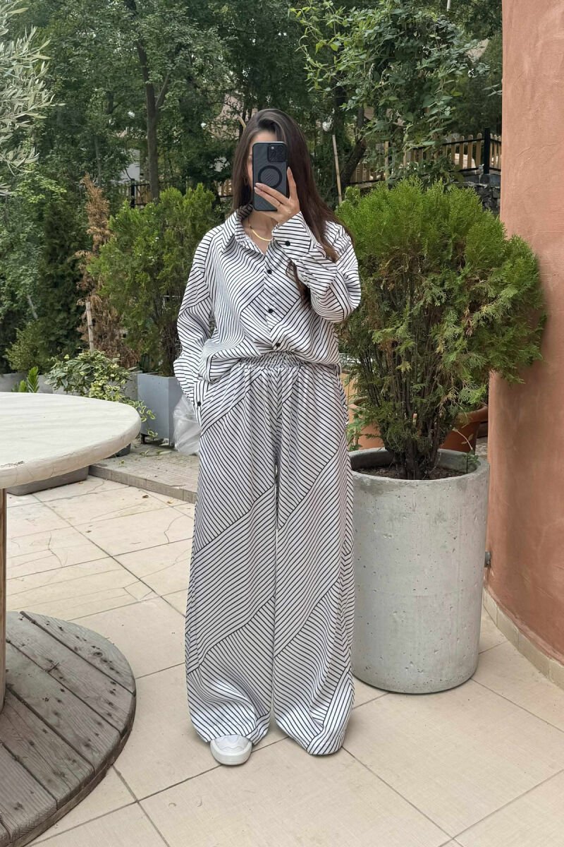 LONG SLEEVES SHIRT+TROUSERS STRIPED WOMEN SET WHITE-BLACK/BAZE - 2