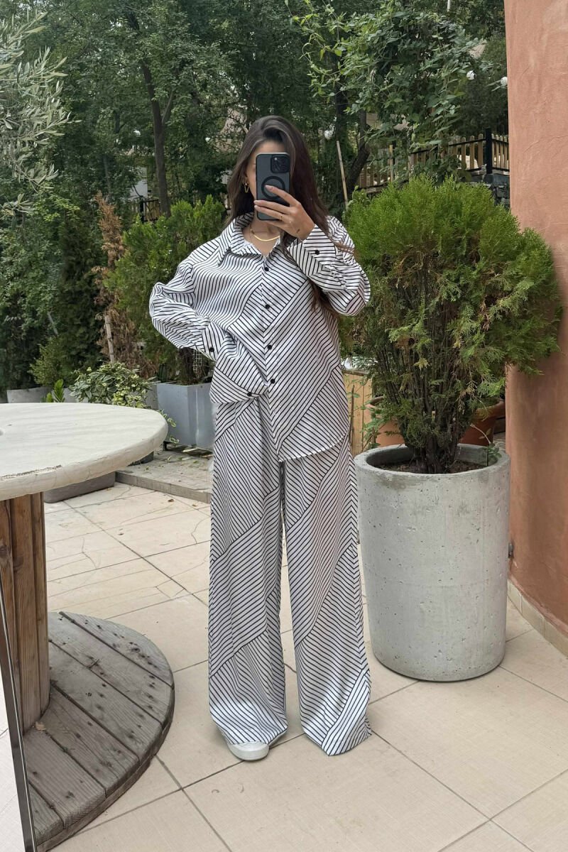 LONG SLEEVES SHIRT+TROUSERS STRIPED WOMEN SET WHITE-BLACK/BAZE - 3