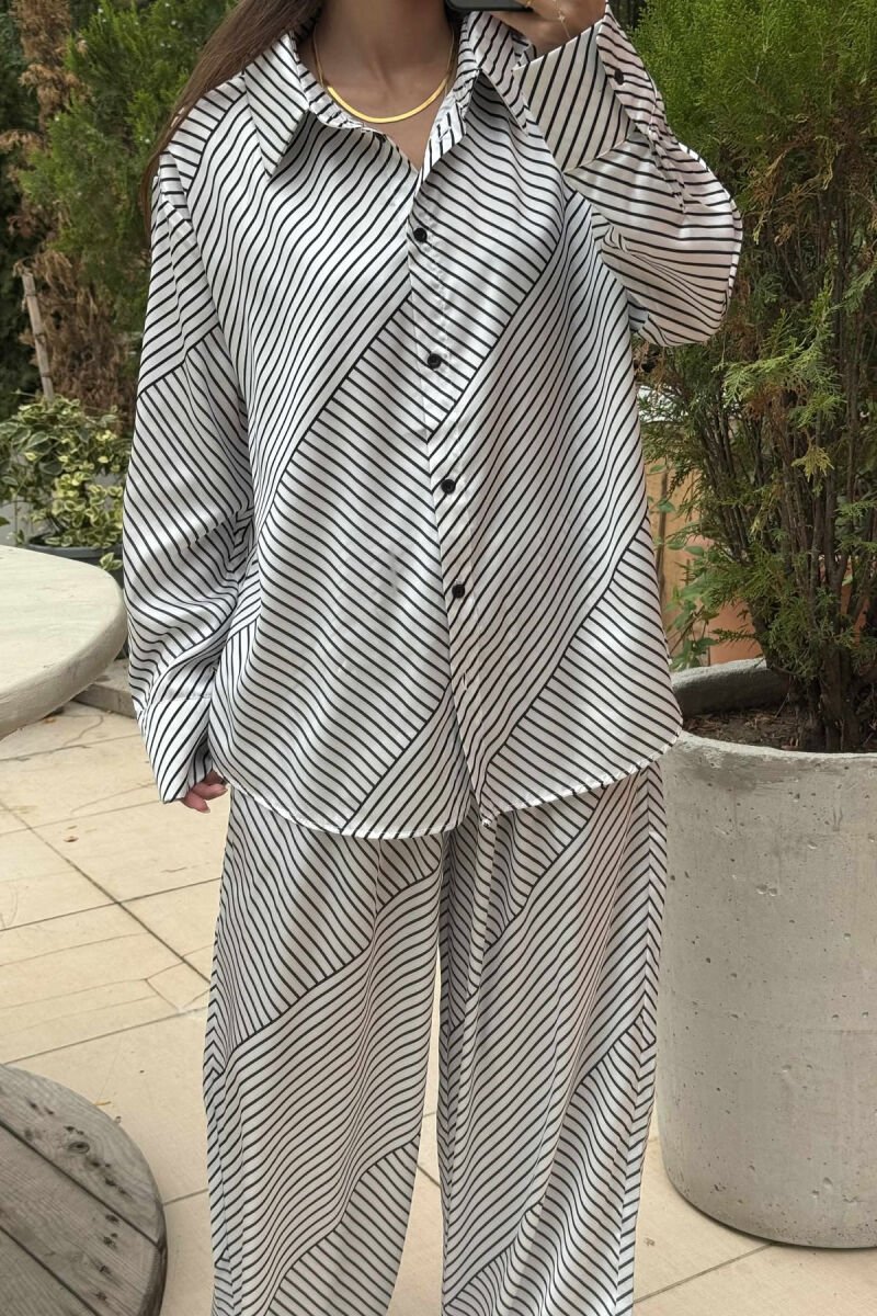 LONG SLEEVES SHIRT+TROUSERS STRIPED WOMEN SET WHITE-BLACK/BAZE - 5