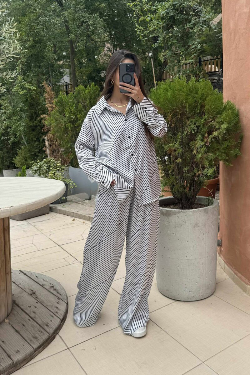 LONG SLEEVES SHIRT+TROUSERS STRIPED WOMEN SET WHITE-BLACK/BAZE - 6