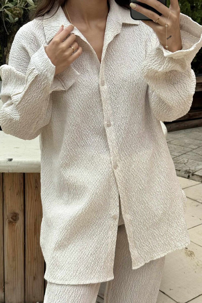 LONG SLEEVES SHIRT+TROUSERS WOMEN SET CREAM/KREM - 3