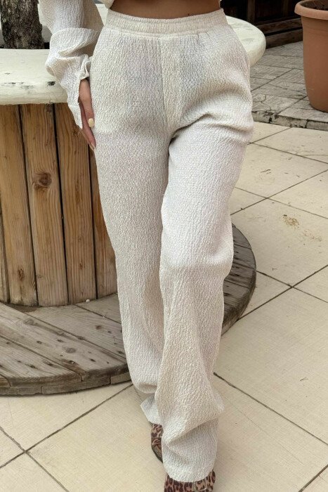 LONG SLEEVES SHIRT+TROUSERS WOMEN SET CREAM/KREM - 5