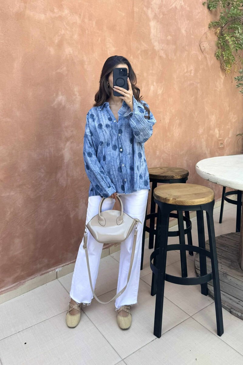 LONG SLEEVES SIMPLE DESIGNED WOMEN SHIRT LIGHTBLUE/BZ - 2