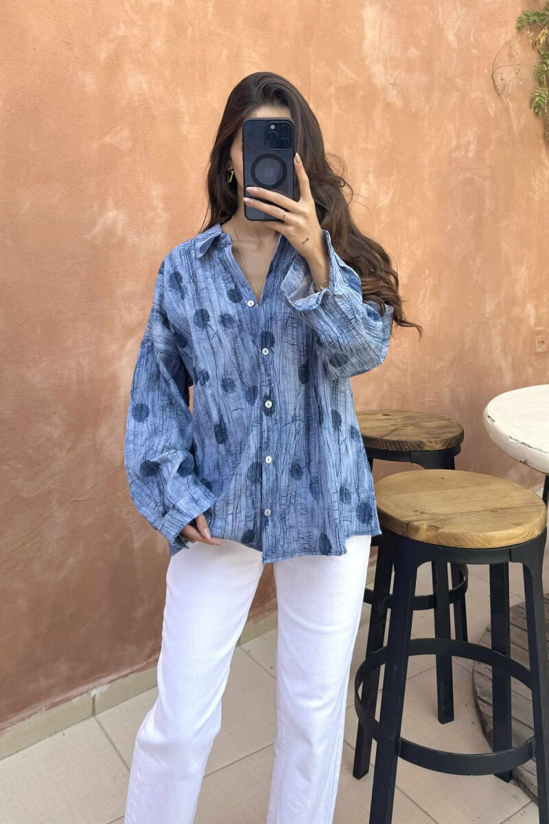 LONG SLEEVES SIMPLE DESIGNED WOMEN SHIRT LIGHTBLUE/BZ - 4