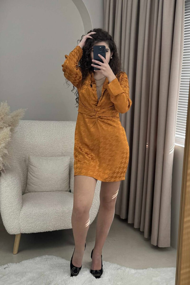 LONG SLEEVES SIMPLE WOMEN DRESS BRICK/TULLE - 1