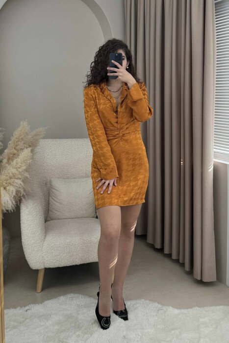 LONG SLEEVES SIMPLE WOMEN DRESS BRICK/TULLE - 2